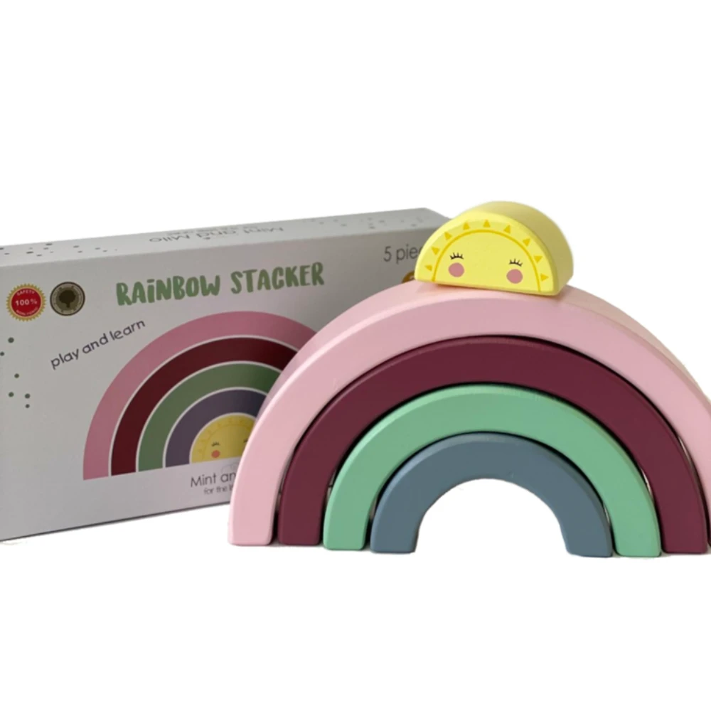 Houten Stapeltoren Regenboog | Educatief Speelgoed - Mint And Milo 2 Houten Stapeltoren Regenboog | Educatief Speelgoed - Mint And Milo - Afbeelding 2